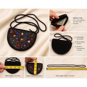 Vtg SORPRESA! MultiColor Rhinestone & Bead Half Circle Crossbody Evening Bag